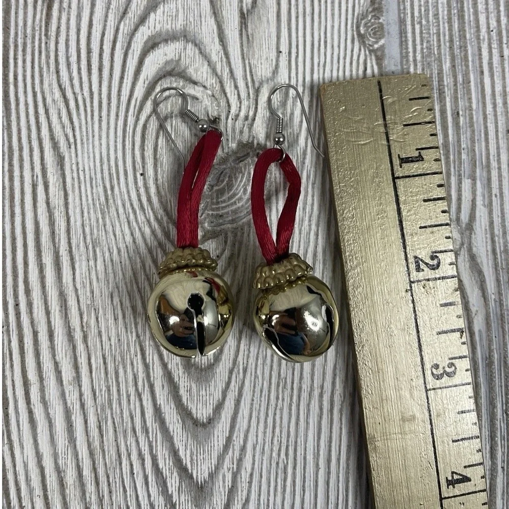 Vintage Christmas Earring Lot Gold Tone Jingle Bell Red Cord & Ball Drop Dangle